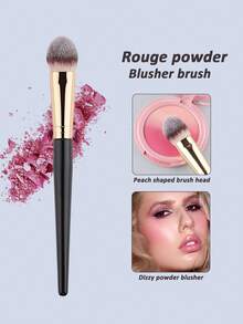 1pc Powder Blush Brush, Peach Contour Makeup, V-Shaped Head - Black - View 1