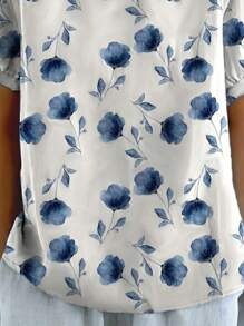 Polyester Floral Print Button Up Shirt Dress For Women