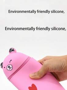 1 pièce Étui à crayons mignon : Étui à crayons en silicone souple 2-en-1, porte-stylo de dessin animé, boîte à crayons rétractable, couleur adorable, tasse à stylo créative en forme d'ours, organiseur de maquillage, sac à crayons portable en silicone, fournitures pour étudiants, retour à l'école, fournitures scolaires, trousse à crayons, sac d'école