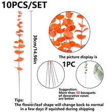 1/6/10/25/40/70/320 片人造桉树叶绿植，可用于花瓶、婚礼新娘花束、DIY 花环、门装饰、花园、新年和情人节礼物、假植物 - 亮橙色 - 查看 2