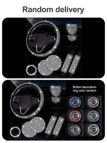 7件套汽车配件套装,女士汽车配件,亮面方向盘套,亮面汽车杯垫,亮面套装,安全带肩垫,圆形Logo贴纸,换挡杆套 - 款式A - 查看 12