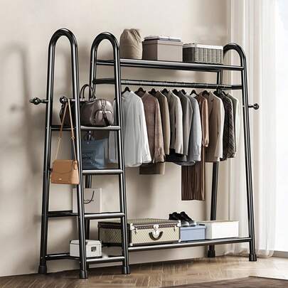 Heavy Duty Double Clothes Rail Storage Garment Shelf Hanging Display Stand Rack BlackCloset Racks Back To School