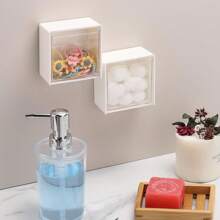 2pcs Waterproof Plastic Bathroom Storage Box With Flip Lid - Wall-Mounted Shower Organizer For Small Accessories, No Power Needed, Bathroom Organizer Rectangular Storage Storage, Bathroom Organizers And Storage Bathroom Accessories Back To School