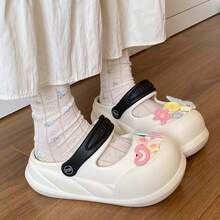 2025 New EVA Clogs Summer Vacation Outdoor Wear Comfortable Breathable Thick Sole Star Button Closed Toe Slippers, Cartoon Home/Office - White Black - View 3