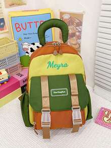 Custom Embroidered Mini Colorblock Backpack For Girls, Cute And Stylish Lightweight Small Daypack, Fashionable Double Strap Shoulder Bag For Daily Use, Travel, Or Storage,Multi-Functional,Ornamental,Letter,Stylish,Modern,Colorful,Cute,Adorable,Casual,Custom,Personalised,Unique,Customized,Ideal Gifts For Him,Ideal Gifts For Her,Kids,Urban Gala,Travel, School,Christmas Gift