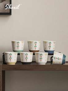 shoxil 1 件陶瓷咖啡杯，中东沙特咖啡杯，150 毫升，卡布奇诺蜡烛杯，节日礼物，适合下午茶、家庭聚会、餐厅、咖啡馆、露营 - 咖啡杯 - 查看 9