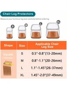 24pcs Silicone Chair Leg Floor Protectors - Square Furniture Sliders For Hardwood Floors, Non-Slip Pads Furniture Floor Protectors Furniture Leg Floor Protectors - White - View 2