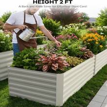 mteryoing 1pc Raised Garden Bed Square Metal Planter Box - 0.5mm Thick Galvanized Steel Planter Box, Easy Tool-Assembly, Open-Bottom Design For Outdoor Use - Beige - View 6