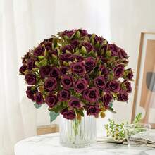 1/3PCS Artificial Flowers-Silk Rose, Fake Plants, Home, Dining Room, Living Room, Outdoor Garden Decoration,Mother's Day Gifts, Birthday Gifts, Graduation Season Gifts, The Art Of Inserting Flowers, Photography Props, Autumn, Spring, Vase, Flower Wall, Flower Wreath, Bridal Bouquet, Wedding Decoration, DIY Flower Wreath Materials, Birthday Party Decoration Materials, Home Decoration Accessories, Valentine's Day. - Burgundy - View 2