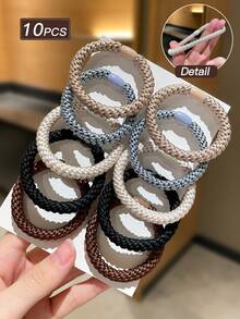 10个/套编织发圈，弹性发绳，不伤发，女士发饰，简约风格，适合各种发型，日常休闲及户外佩戴，季节性配饰套装，发圈，马尾辫发绳，发圈，发绳，发圈，运动发带，头饰