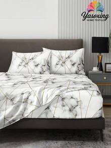 4 件套白色灰色大理石图案床单套件易于护理超细纤维柔软床上用品套装花卉床笠套件（1 件床单+1 件床笠+2 个枕套）床笠套件特大号双人床全尺寸床单深口袋最大 11.8 英寸枕套，柔软透气防皱，更适合睡眠，豪华酒店风格，送给妈妈爸爸朋友宿舍床上用品返校床上用品的礼物 - 白色 - 查看 5