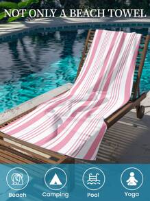 Toalha de praia estampada, 1 peça, toalha de banho com listras rosa e branca, toalha de banho, toalha de praia estilo fashion, toalha de banho superabsorvente para banheiro, natação, fitness, ioga, toalha de microfibra macia e confortável, leve e portátil