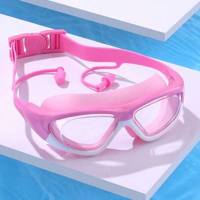 2pcs/1pc Pair Of Oversized Anti Fog And Waterproof Swimming Goggles, Featuring A Soft Silicone Frame And Adjustable Elastic Band Design. The Lenses Are Wide And Transparent, Comfortable To Wear And Have A Stable Fit, Suitable For Swimming Pools And Beaches. It Can Effectively Protect The Eyes And Ears During Swimming Training And Entertainment, Making It An Ideal Gift For Vacations, Goggles, Beach Supplies (Earplugs Can Be Purchased Separately)