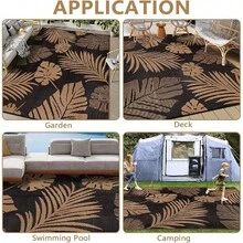 Outdoor Rug 245x305cm Extra Large Garden Rug Waterproof Plastic Straw Garden Mat Carpet UV Resistant Reversible Camping Rugs Balcony Deck Backyard Porch Beach BBQ - Black - View 7