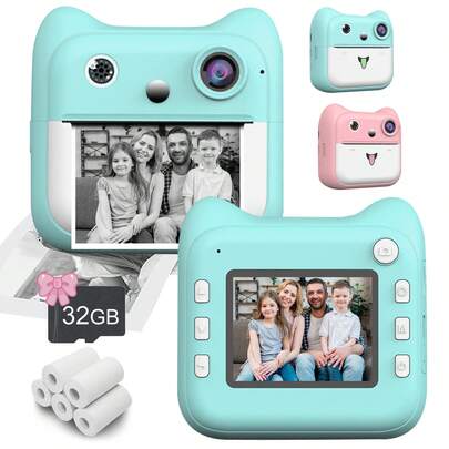 1300mAh Rechargeable Battery Instant Camera, Supports 1080P HD Video Recording, Dual Front & Rear Cameras, Compact & Portable Design, Suitable For Travel, Home Photography And Outdoor Activities - Blue/Pink, Portable Camera