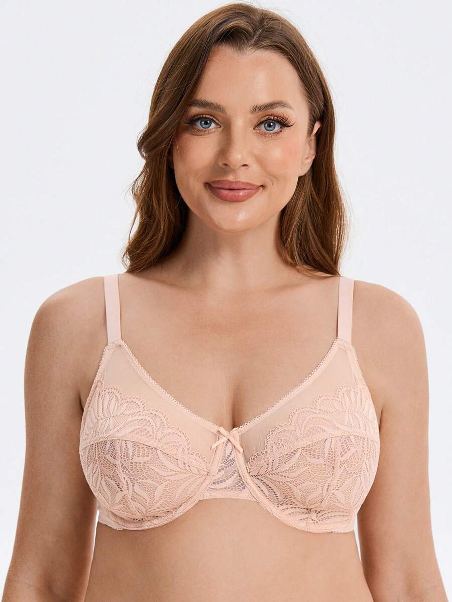 MELENECA MELENECA Women's Minimizer Bras For Large Bust Underwire Plus Size Full Coverage Lace Bras
