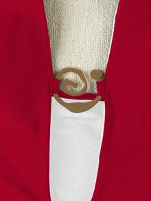 欧美风性感纯色V领挂脖连体泳衣，金属装饰，女士度假海滩装扮 - 紅色 - 查看 5