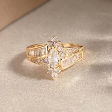 Luxury Copper Alloy Inlaid Shiny Synthetic Cubic Zirconia Ring, Suitable For Women, Oval Shaped Ring Is A Party Accessory Jewelry Gift For Female, Banquet