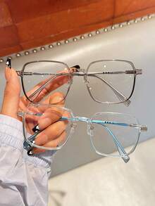1/2pcs Unisex Square Oversized PC Frame Metal Legs, Casual Color-Changing Fashion Glasses, Clear Lens Computer Glasses, Suitable For Driving, Indoor & Outdoor Wear - Multicolor - View 9