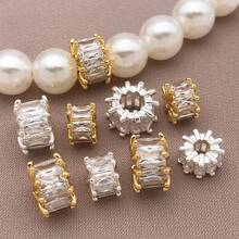 1/3/5 件方晶锆石隔珠 18K 镀金黄铜扁平圆形微密镶方晶锆石圆珠适用于 DIY 珠宝配件制作珠宝时尚配饰创意礼物 - 彩色 - 查看 3