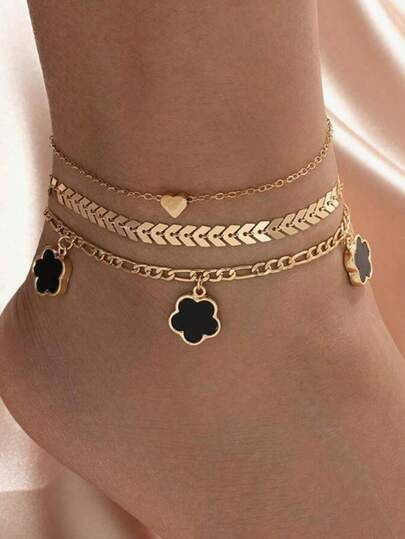 Juego de 3 tobilleras elegantes de mujer con trébol de la suerte de cinco hojas, tobilleras de cristal curativo para la sanación de la energía espiritual, adecuadas para uso diario, regalo ideal para novia, esposa o pareja