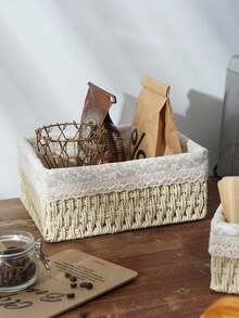 1 Stück gewebter Desktop Aufbewahrungskorb für Snacks, Kosmetik, Spielzeug, etc. Haushalts Vliesstoff Mehrzweck Organizer für Kaffeetisch oder Schlüsselkorb