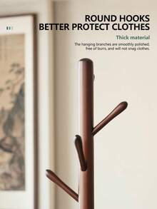 LKZ Solid Wood Coat Rack, Free Standing Tree-Shaped Coat Rack With 8 Hooks, Max Load 40kg, Suitable For Hats, Bags, Clothes And Scarves, Can Be Placed In Bedroom, Living Room, Office And Entryway - Brown - View 5