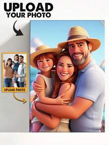 Catygift Custom Cartoon-Style Canvas Print With Uploaded Photo, Personalized Family Photo Canvas, Unique Gift For Mom, Dad, Anniversary, Home Decoration - As Shown - View 4