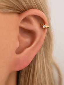 1pc 925 Sterling Silver Small Star Ear Cuff Earring, Golden Octagonal Star Celestial Ear Cuff Earring, Suitable For Women's Daily Wear (Sold Individually, Not A Pair) - Single Diamond Eight-pointed Star Earrings - View 7