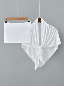 两件套女士穆斯林纯色便捷头巾+管帽，易戴三角围巾，透气防晒经典头巾，适合日常佩戴，优雅穆斯林头巾搭配连衣裙 - 絲光棉三角巾+筒帽組合 - 查看 16