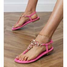 Sandalias planas elegantes con decoración de strass para mujer, verano
