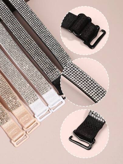 2/4pcs Rhinestone Solid Color Bra Straps, Women's Lingerie Strap Accessories - Suitable For Dresses And Daily Wear
