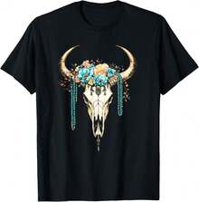 Western Turquoise Teal Cowgirl Country Boho T-Shirt Gift For Cat Lovers Gift For Music Teachers - Black - View 1