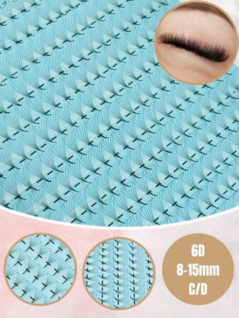 320 Fans Voorgemaakte Fans Wimperextensions 6D D Krul 8-15mm Lange Steel Natuurlijke & Volume Gemengde Lengte Wimperlade Professionele Wimperbenodigdheden Mat Zwart