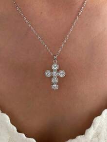 1pc New Luxury Delicate Size 10 Full Rhinestone Sparkling 14K Gold Waterproof Fashionable Versatile Women's Necklace - Necklace - View 3