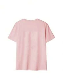 女士夏季字母标语印花休闲宽松圆领短袖T恤上衣 女式夏季服装 粉色 - 粉色 - 查看 3