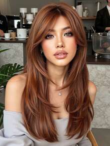 橙色蝴蝶长刘海合成假发，适合女性，自然发质，角色扮演假发，适合返校季