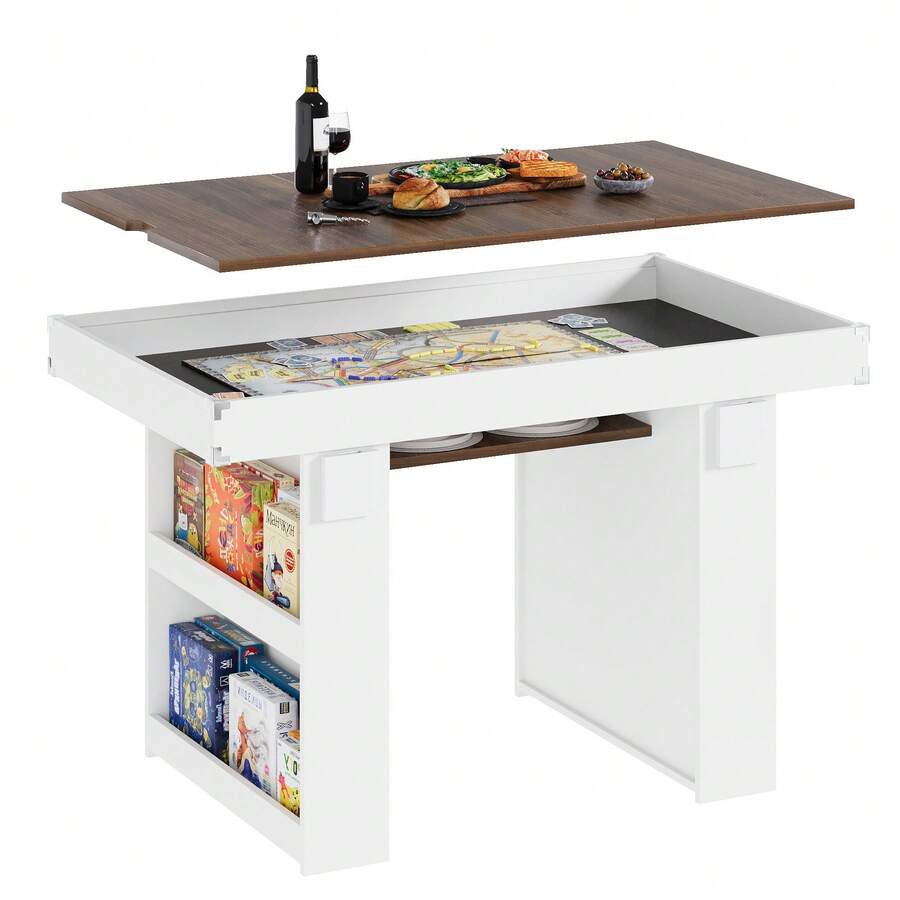 Advwin Board Game Table For 4–6 Players, Dining/Gaming Table With Removable Top, PU Leather Mat, Cup Holders & Corner Protectors, Great For Card Games, Poker & Building Blocks, Rustic Brown - Rust Brown - View 1