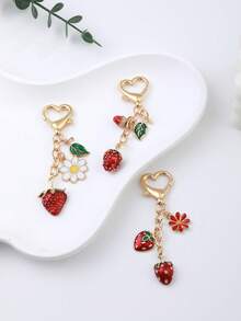 1pc Lovely Cartoon 3D Strawberry Keychains Fruits Keyring Handbag Pendants Backpack For School Fruit - Multicolor - View 3