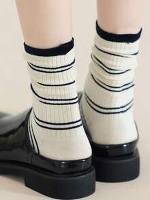 1 双/2 双男女款薄款条纹中筒袜，百搭休闲袜，适合日常穿着，秋季 - 彩色 - 查看 6
