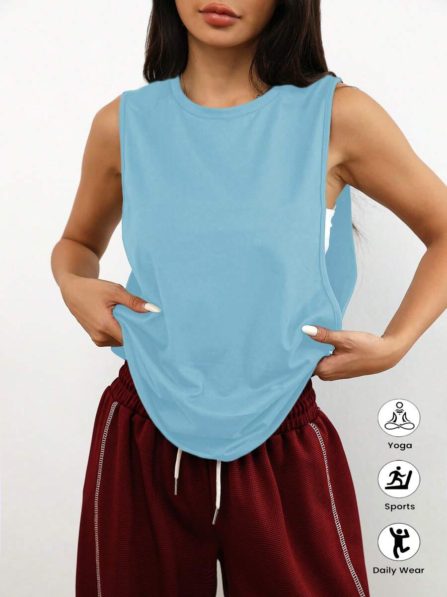 1 pezzo Maglia senza maniche casual, da corsa e fitness, ampia e comoda, di colore unito, per primavera/estate
