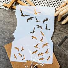 1pc Reusable Flying Birds Pattern Stencil, For DIY Scrapbooking, Card Making And Crafts - Plastic Spray Paint Stencil,Back To School,School Supplies - Milky - View 1