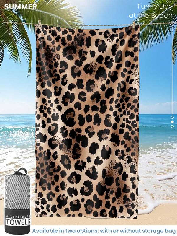 1 Stück bedrucktes Strandtuch, Leopardenmuster Badetuch, Modischer Strandtuch, super saugfähiges Badehandtuch für Badezimmer, Schwimmen, Fitness, Yoga, weiches und bequemes Mikrofaser-Handtuch, leicht und tragbar, Wind- und Sonnenschutz, sandbeständig für Sommerurlaub, Badezimmer-Deko, mit oder ohne Aufbewahrungstasche erhältlich, reguläre Größen und größere Größen empfohlen (35*75cm kleine Größe, 150cm oder mehr empfohlen)