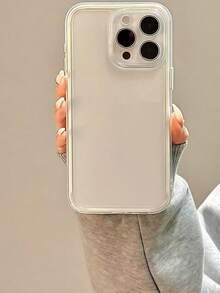 苹果智能时尚手机壳高端手感三合一加厚硬质材质炫彩纯色边框个性创意粉色、白色、黑色、蓝色、绿色极简简约防摔全覆盖透明感炫彩手机壳防水防震防摔防刮 - 白色 - 查看 5