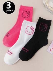 Sanrio 3 Pairs Of Cute Hello Kitty Midtube Socks - Soft, Breathable And Comfortable Japanese Style Women's Stockings And Socks With Cute Cartoon Character Designs Soft, Breathable, Comfortable Mid-Tube Socks Breathable And Comfortable, Machine Washable - Multiple Roles, Suitable For All Seasons, Stylish Socks, Suitable For Outdoor Sneakers, Great Travel Accessories For Outdoor Wear, Gifts For Friends And Couples