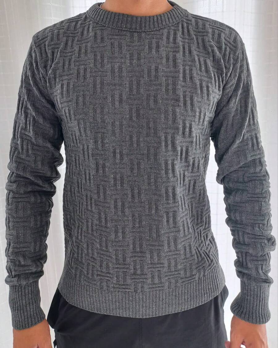 Men's Sweater Blouse Knit Long Sleeve Winter 3D - Dark Grey - View 1