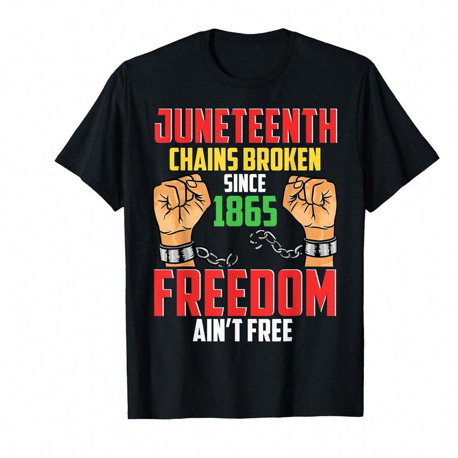 Men's Black Freedom Chains Broken T-Shirt Soft Breathable Cotton Casual Comfortable Stylish Independence Day Celebration Tee]ZnG Teacher Gifts - Black - View 1