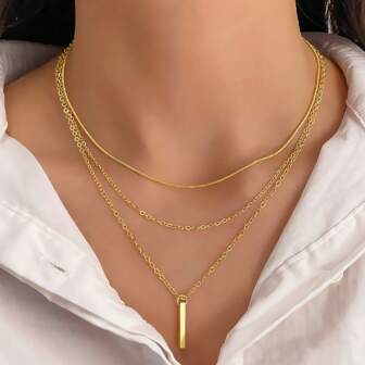 1 件简约多层链条项链，女士珠宝，适合日常配饰