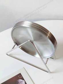 4 件套不锈钢餐盘、骨盘、酱料盘（带托盘架）、学校用品 - 銀色 - 查看 1