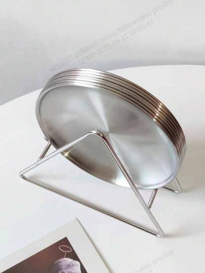 4 قطع أطباق عشاء من الستانلس ستيل ، أطباق عظمية ، أطباق صوص مع حامل صينية ، لوازم مدرسية